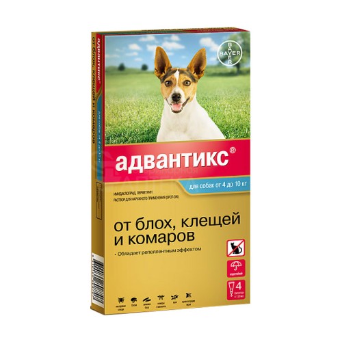 Advantix (Адвантикс) - Капли от паразитов для собак от 4 до 10 кг (4 пипетки)(аналог АТАКСА)
