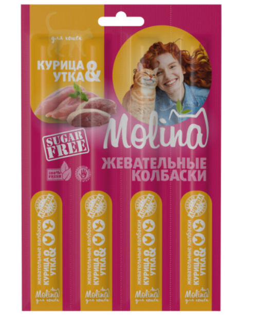 Molina Жевательные колбаски для кошек с курицей и уткой 20 г