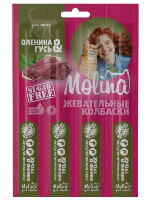 Molina Жевательные колбаски для кошек с олениной и гусем 4 шт 20 г