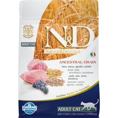 Farmina N&amp;D (Фармина НД) Ancestral Grain Сухой низкозерновой корм для взрослых кошек с ягненком, полбой, овсом и черникой 300 г