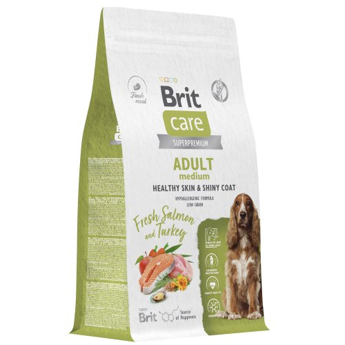 Brit Care (Брит Кэа) Adult Medium Skin &amp; Coat Сухой корм для взрослых собак средних пород для кожи и шерсти с лососем и индейкой 1,5 кг