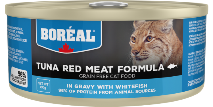 BOREAL Корм Влажный д/кошек красное мясо тунца в соусе с белой рыбой 80г