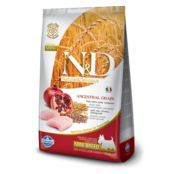 Farmina N&D (Фармина НД) Ancestral Grain Mini Сухой низкозерновой корм для взрослых собак мелких пород с курицей, полбой, овсом и гранатом 800 г