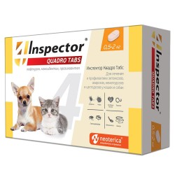 Inspector Quadro Tabs (Инспектор Квадро Табс) Противопаразитарный антигельминтный препарат для кошек и собак весом от 0,5 до 2 кг 4 табл