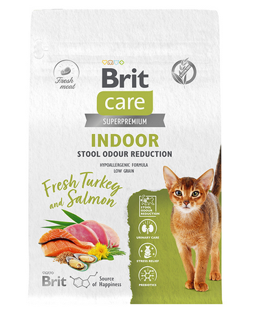 Brit Care (Брит Кэа) Indoor Stool Odour Reduction Сухой корм для домашних кошек для уменьшения запаха стула с индейкой и лососем 1,5 кг