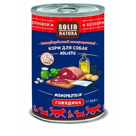 Solid Natura Holistic (Солид Натура Холистик) Консервы для взрослых собак с говядиной 340 г