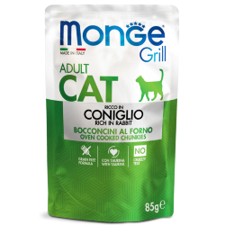 MONGE (Монж) Cat Grill Pouch Пауч для взрослых кошек итальянский кролик 85 г