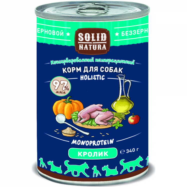 Solid Natura Holistic (Солид Натура Холистик) Консервы для взрослых собак с кроликом 340 г