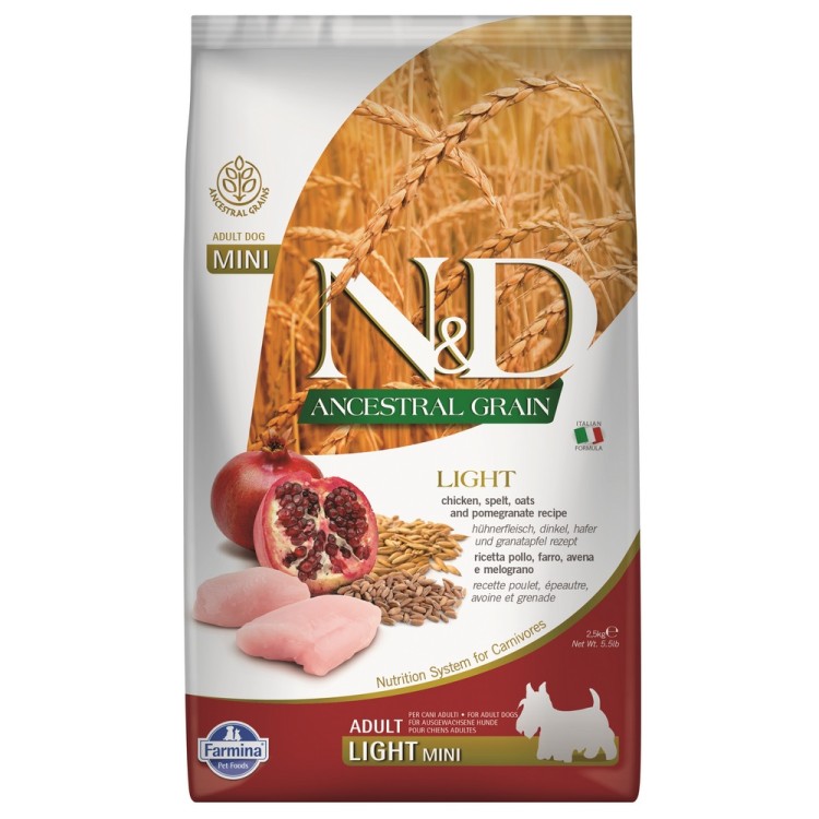 Farmina N&D (Фармина НД) Ancestral Grain Mini Сухой низкозерновой корм для взрослых собак мелких пород с курицей, полбой, овсом и гранатом 2,5 кг