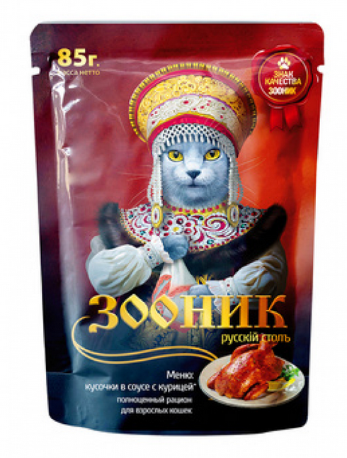 Зооник Пауч для взрослых кошек с курицей в соусе 85 г