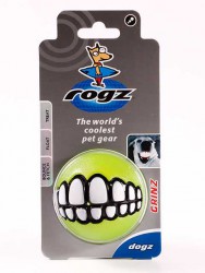 Rogz (Рогз) Dogz Grinz Medium - Игрушка для собак Мяч 64 мм с принтом "Зубы" и Отверстием для лакомства