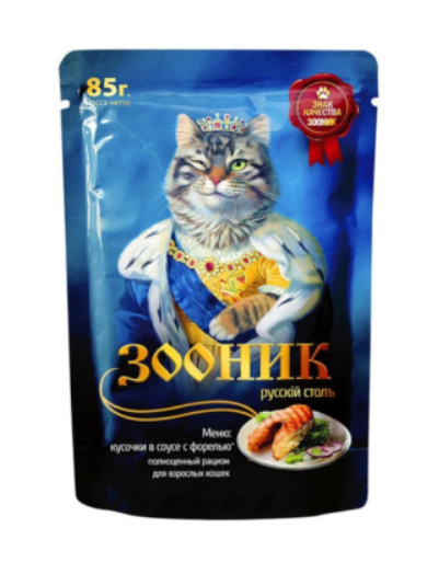 Зооник Пауч для взрослых кошек с форелью в соусе 85 г