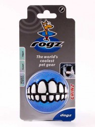 Rogz (Рогз) Dogz Grinz Large - Игрушка для собак Мяч 78 мм с принтом "Зубы" и Отверстием для лакомства