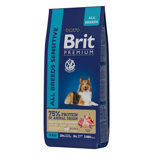 Brit Premium (Брит Премиум) Sensitive Сухой корм для взрослых собак всех пород с чувствительным пищеварением с ягненком и индейкой 15 кг