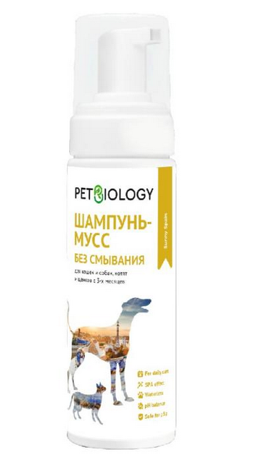 Pet biology Шампунь мусс без смывания для кошек и собак 150 мл