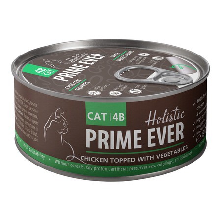 Prime Ever Консервы для взрослых кошек с цыпленком и овощами в желе - 80 г