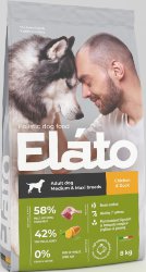 ЭЛАТО (ELATO) Корм д/взрослых собак средних и крупных пород с курицей и уткой 8кг