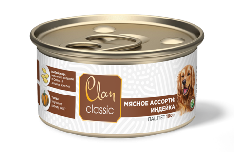 Clan classic паштет мясное ассорти с индейкой для собак 100 г