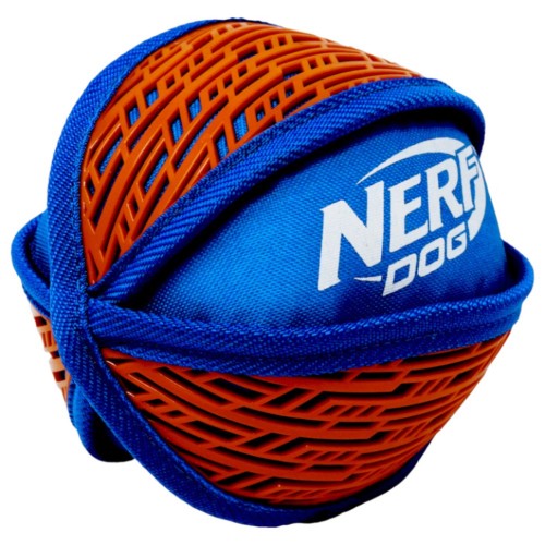Nerf dog Игрушка д/собак Мяч нейлоновый с узором пищащий сине-оранжевый 15 см