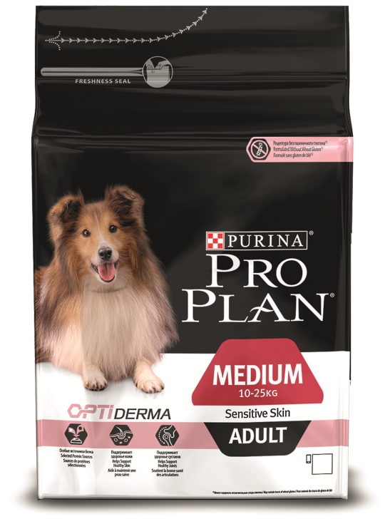 PRO PLAN OPTIDERMA для взрослых собак средних пород с чувствительной кожей с лососем 14 кг