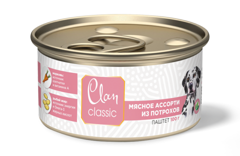 Clan classic паштет мясное ассорти с потрошками для собак 100 г
