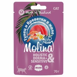 Molina Влажный корм пауч для взрослых кошек Тунец и Креветки в желе 70г