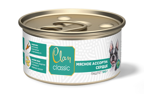 Clan classic паштет мясное ассорти с сердцем для собак 100 г