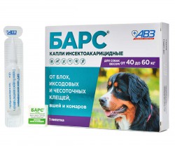 АВЗ Барс капли на холку инсектоакарацидные для собак весом от 40 до 60 кг 1 пипетка по 4,02 мл