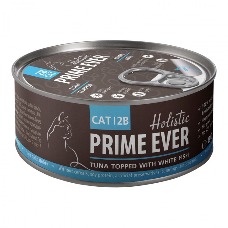 Prime Ever Консервы для взрослых кошек с тунцом и белой рыбой в желе - 80 г