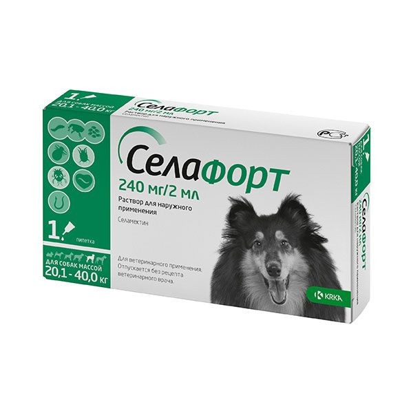 Селафорт 240 мг капли на холку для собак весом от 20,1 до 40кг 1 пипетка