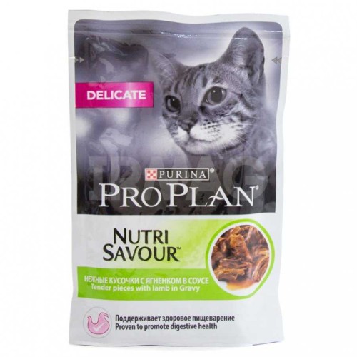 Purina Pro Plan (Пурина Про План) Nutri Savour Delicate Пауч для кошек с чувствительным пищеварением с ягненком в соусе 85 г 5 шт