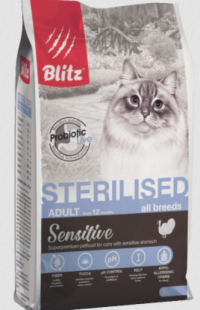 Blitz Sterilised Сухой корм для стерилизованных кошек и кастрированных котов с индейкой 2 кг