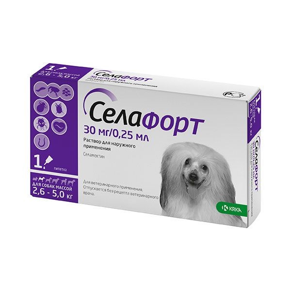 Селафорт 30 мг капли на холку для собак весом от 2,6 до 5 кг 1 пипетка