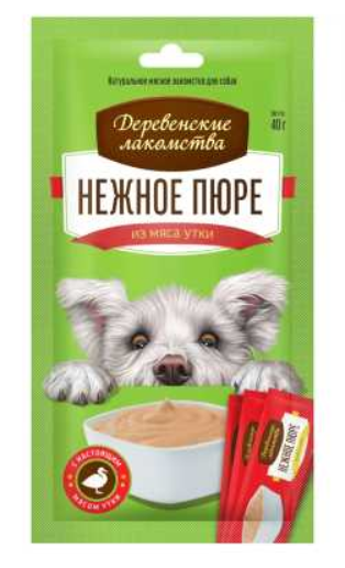 Деревенские лакомства для собак Нежное пюре из мяса утки 4 * 10 г