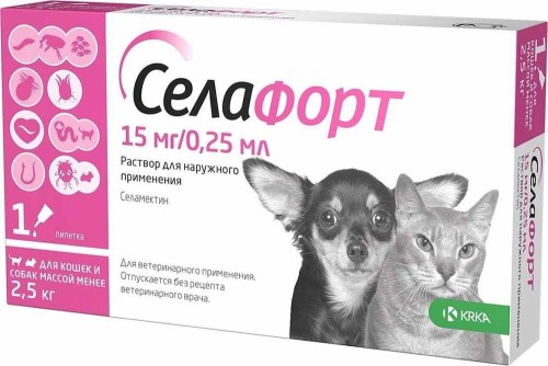 KRKA Селафорт 15 мг Капли на холку для котят и щенков весом до 2,5 кг 1 пипетка