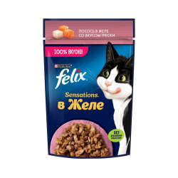 Purina Felix (Пурина Феликс) Sensations Пауч для кошек с лососем и треской в желе 75 г
