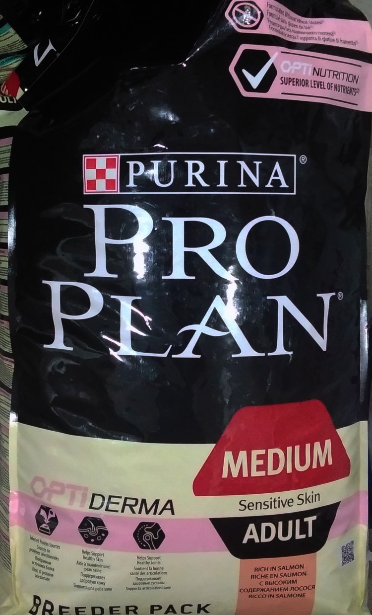 Pro Plan Про План Optiderma Adult Medium Sensitive skin с лососем и рисом 18кг