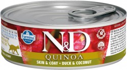 Farmina N&D Cat Quinoa SKIN & COAT DUCK & COCONUT - Утка и кокос. Полнорационный влажный корм для взрослых кошек (банка 80 г.)