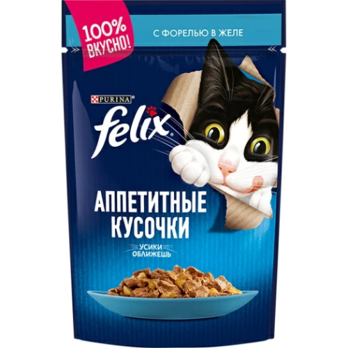 Purina Felix (Пурина Феликс) Аппетитные кусочки Пауч для кошек с форелью в желе 75 г