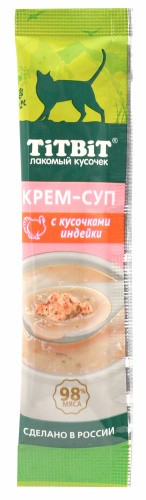 TiTBiT Лакомство для кошек Крем-суп с кусочками индейки 10 г
