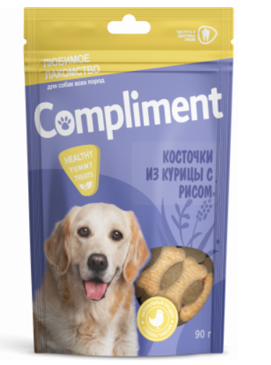 Compliment Лакомство для собак всех пород Косточки из курицы с рисом 90 г