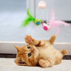 Игрушка для кошек "Птичка с перьями на присоске, с мятой"
