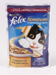 Felix (Феликс) Sensation - Корм для кошек с Уткой и Шпинатом в Желе