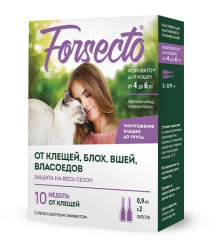 Forsecto (Форсекто) Капли на холку от блох и клещей для кошек весом от 4 до 6 кг 2 пипетки
