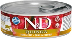 Farmina N&D Cat Quinoa SKIN & COAT QUAL & COCONUT - Перепел и кокос. Полнорационный влажный корм для взрослых кошек (банка 80 г.)