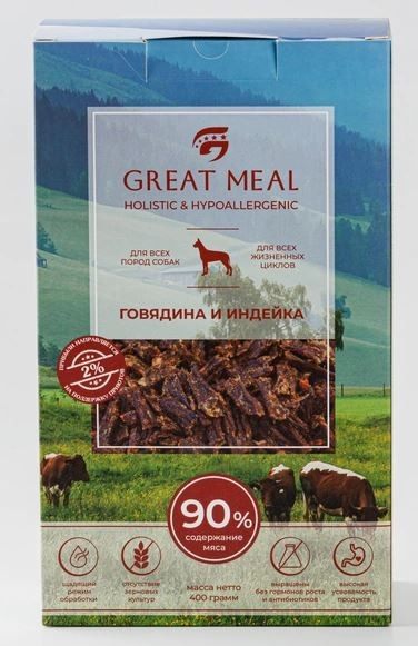 Сухой корм GREAT MEAL для собак с говядиной и индейкой 400 г