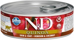 Farmina N&D Cat Quinoa SKIN & COAT VENISON & COCONUT - Оленина и кокос. Полнорационный влажный корм для взрослых кошек (банка 80 г.)