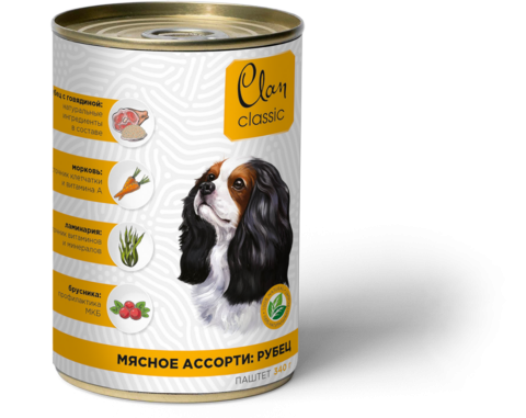 Clan classic паштет мясное ассорти с рубцом для собак 340 г