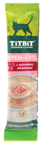 TiTBiT Лакомство для кошек Крем-суп с кусочками телятины 10 г