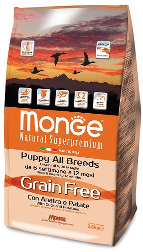 Monge dog grain free-беззерновой корм для щенков с уткой 2,5кг